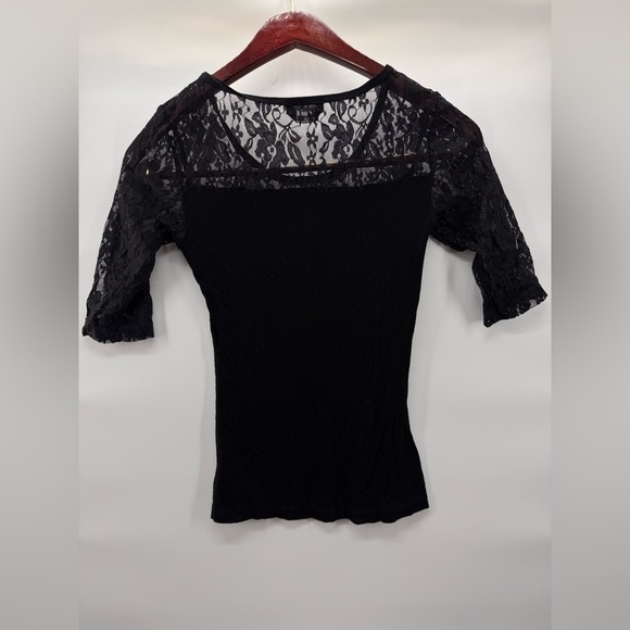 Bebe Rhinestone Lace Black Top Small - Picture 5 of 8